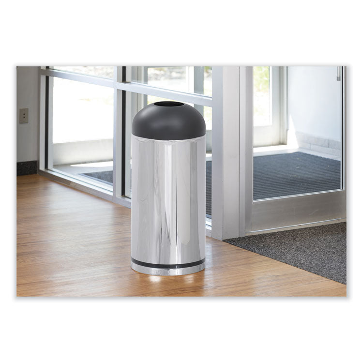 Safco® Waste Receptacle, 15 gal, Steel, Stainless Steel/Black, Ships in 1-3 Business Days (SAF9871)