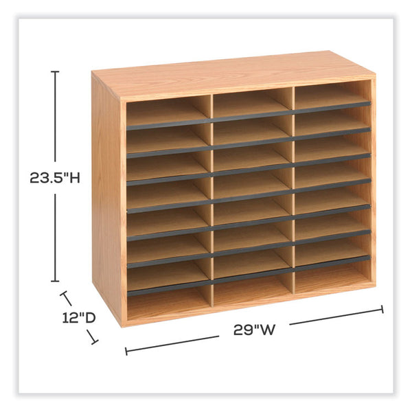 Safco Wood/Corrugated Literature Organizer, 24 Compartments, 29 x 12 x 23.5, Medium Oak, Ships in 1-3 Business Days (SAF9402MO)