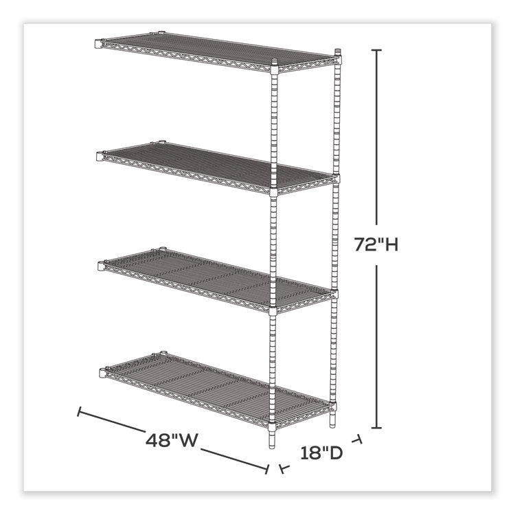 Safco® Industrial Add-On Unit, Four-Shelf, 48w x 18d x 72h, Steel, Black, Ships in 1-3 Business Days (SAF5292BL)