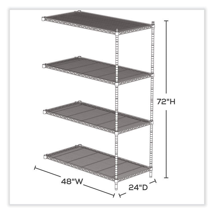 Safco® Industrial Add-On Unit, Four-Shelf, 48w x 24d x 72h, Steel, Metallic Gray, Ships in 1-3 Business Days (SAF5295GR)