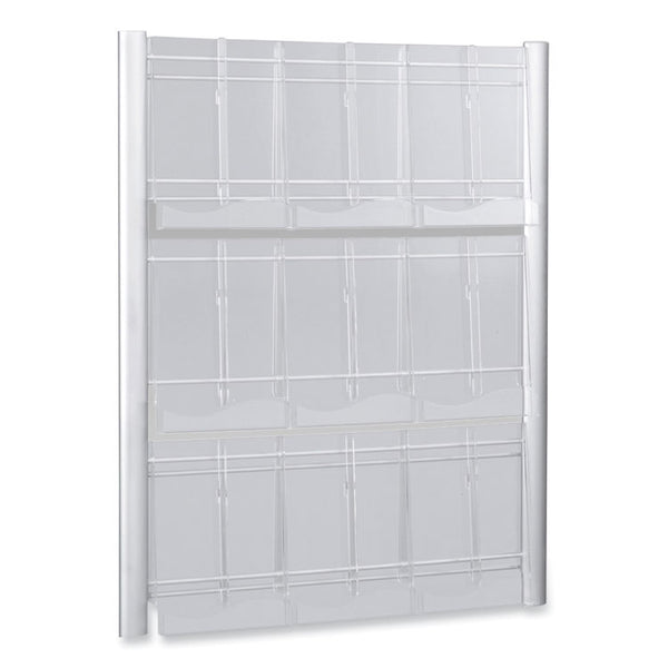Safco® Luxe Magazine Rack, 9 Compartments, 31.75w x 5d x 41h, Clear/Silver, Ships in 1-3 Business Days (SAF4134SL) Each