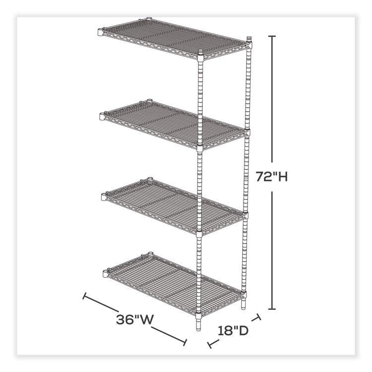Safco® Industrial Add-On Unit, Four-Shelf, 36w x 18d x 72h, Steel, Black, Ships in 1-3 Business Days (SAF5286BL) Each