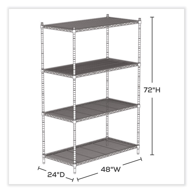 Safco® Industrial Wire Shelving, Four-Shelf, 48w x 24d x 72h, Metallic Gray, Ships in 1-3 Business Days (SAF5294GR)