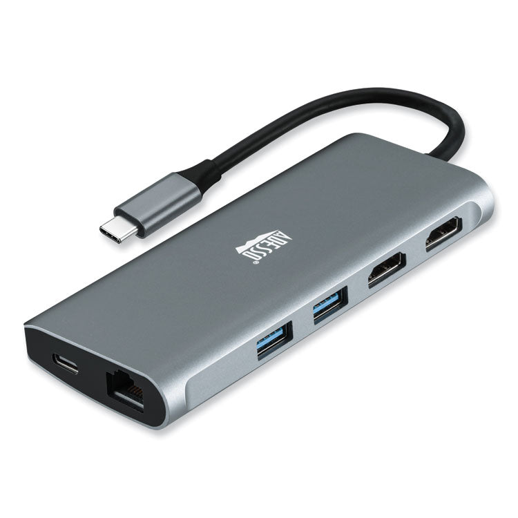 Adesso 9-in-1 USB Type-C Docking Station, 2 HDMI/3 USB C/SD and TF Slot/RJ45, Gray/Black (ADEAUH4040) Each