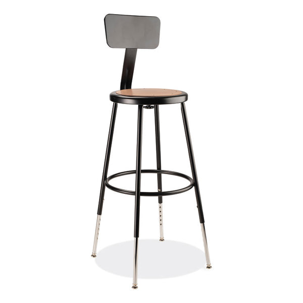 NPS® 6200 Series 25"-33" Height Adj Heavy Duty Stool With Backrest, Supports 500 lb, Brown Seat, Black Base, Ships in 1-3 Bus Days (NPS6224HB10)