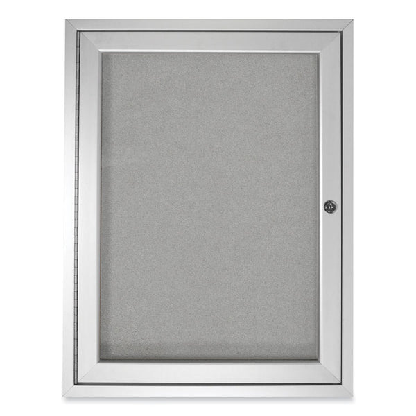 Ghent 1 Door Enclosed Vinyl Bulletin Board with Satin Aluminum Frame, 36 x 36, Silver Surface, Ships in 7-10 Business Days (GHEPA13636VX193)