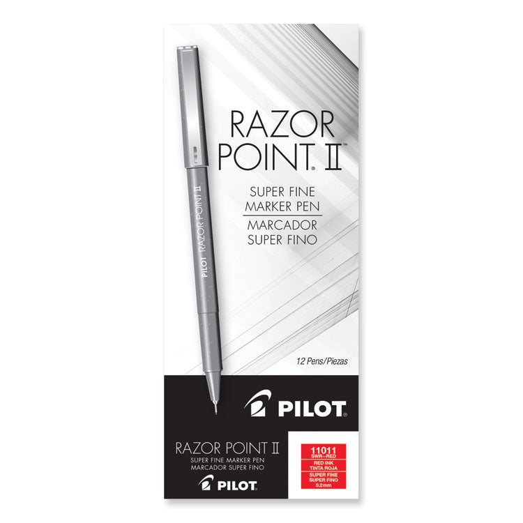 Pilot® Razor Point Fine Line Porous Point Pen, Stick, Extra-Fine 0.3 mm, Black Ink, Black Barrel, Dozen (PIL11001)