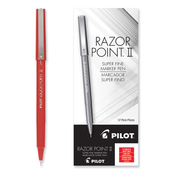 Pilot® Razor Point Fine Line Porous Point Pen, Stick, Extra-Fine 0.3 mm, Black Ink, Black Barrel, Dozen (PIL11001)