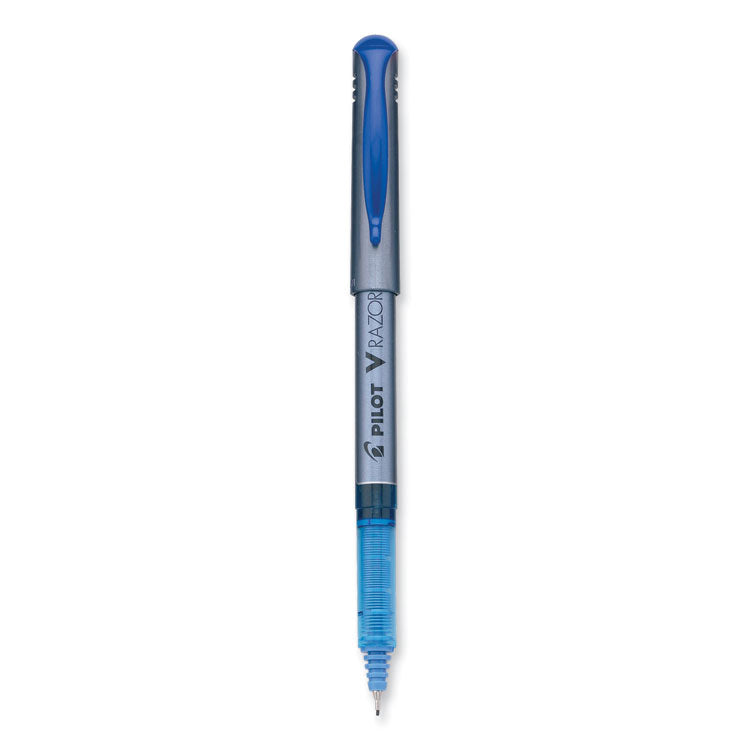 Pilot® V Razor Point Liquid Ink Porous Point Pen, Stick, Extra-Fine 0.5 mm, Blue Ink, Gray/Translucent Blue Barrel, Dozen (PIL11021)