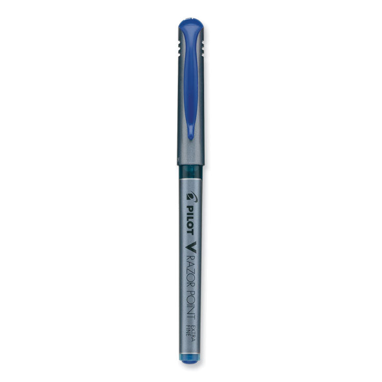 Pilot® V Razor Point Liquid Ink Porous Point Pen, Stick, Extra-Fine 0.5 mm, Blue Ink, Gray/Translucent Blue Barrel, Dozen (PIL11021)