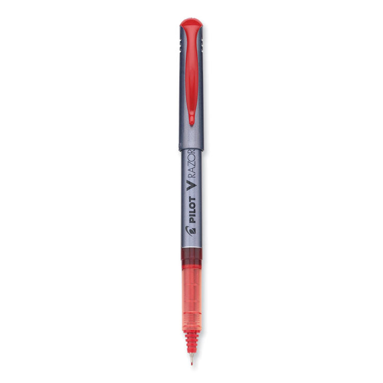 Pilot® V Razor Point Liquid Ink Porous Point Pen, Stick, Extra-Fine 0.5 mm, Red Ink, Gray/Translucent Red Barrel, Dozen (PIL11022)