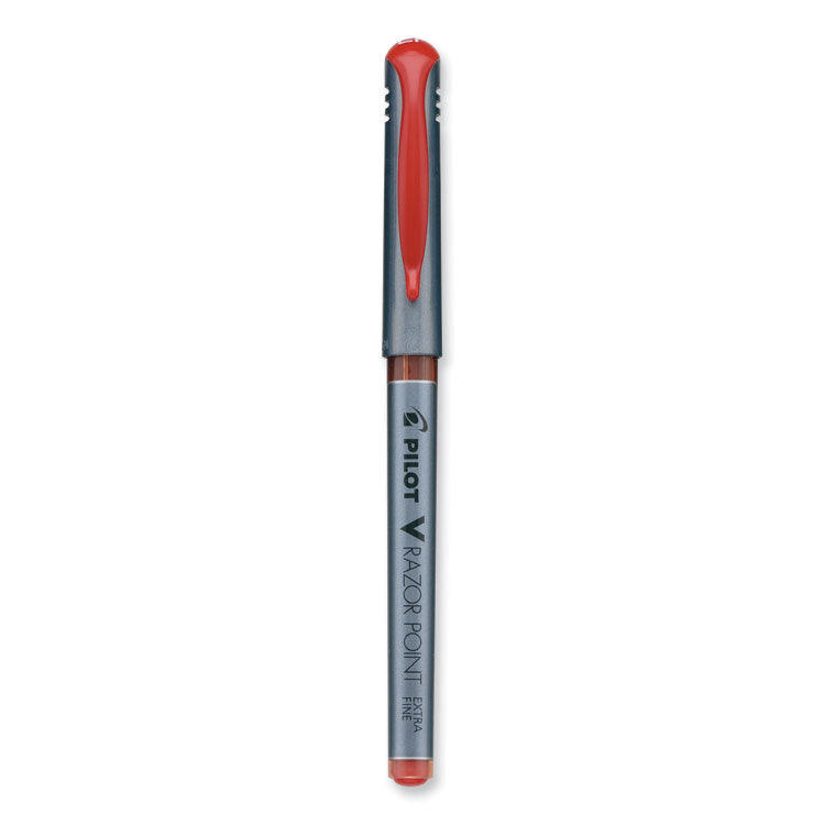 Pilot® V Razor Point Liquid Ink Porous Point Pen, Stick, Extra-Fine 0.5 mm, Red Ink, Gray/Translucent Red Barrel, Dozen (PIL11022)