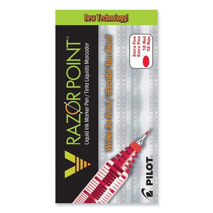 Pilot® V Razor Point Liquid Ink Porous Point Pen, Stick, Extra-Fine 0.5 mm, Red Ink, Gray/Translucent Red Barrel, Dozen (PIL11022)