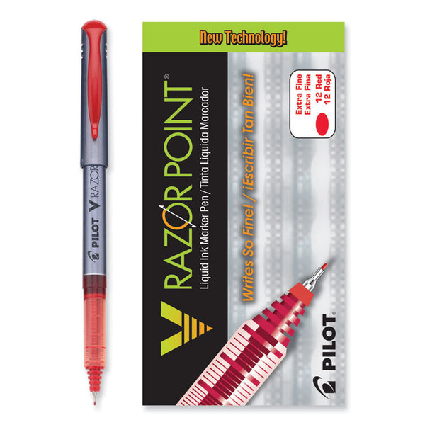 Pilot® V Razor Point Liquid Ink Porous Point Pen, Stick, Extra-Fine 0.5 mm, Red Ink, Gray/Translucent Red Barrel, Dozen (PIL11022)