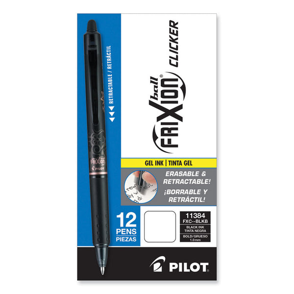 Pilot® FriXion Clicker Erasable Gel Pen, Retractable, Bold 1 mm, Black Ink, Black Barrel, Dozen (PIL11384)