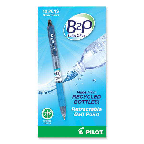 Pilot® B2P Bottle-2-Pen Recycled Ballpoint Pen, Retractable, Medium 1 mm, Black Ink, Translucent Blue Barrel, Dozen (PIL32800)