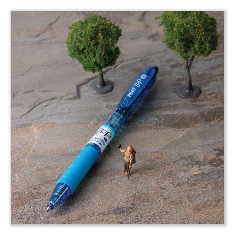 Pilot® B2P Bottle-2-Pen Recycled Ballpoint Pen, Retractable, Medium 1 mm, Black Ink, Translucent Blue Barrel, Dozen (PIL32800)