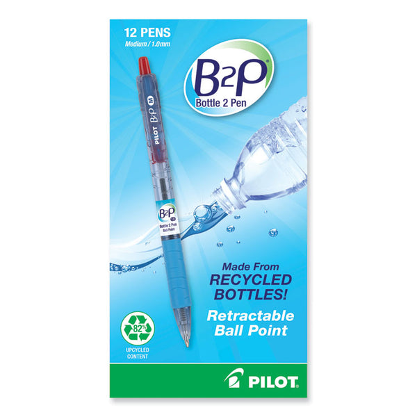 Pilot® B2P Bottle-2-Pen Recycled Ballpoint Pen, Retractable, Medium 1 mm, Red Ink, Translucent Blue Barrel, Dozen (PIL32802)