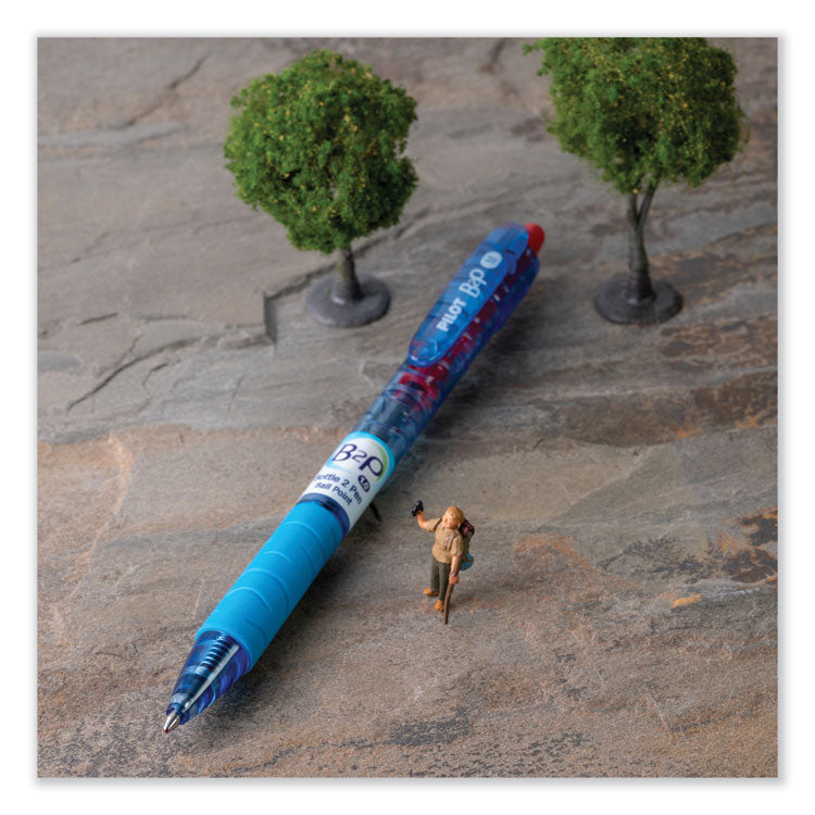 Pilot® B2P Bottle-2-Pen Recycled Ballpoint Pen, Retractable, Medium 1 mm, Red Ink, Translucent Blue Barrel, Dozen (PIL32802)