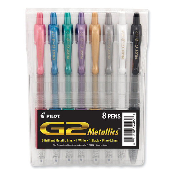 Pilot® G2 Metallics Gel Pen, Retractable, Fine 0.7 mm, Assorted Ink and Barrel Colors, 8/Pack (PIL34405)