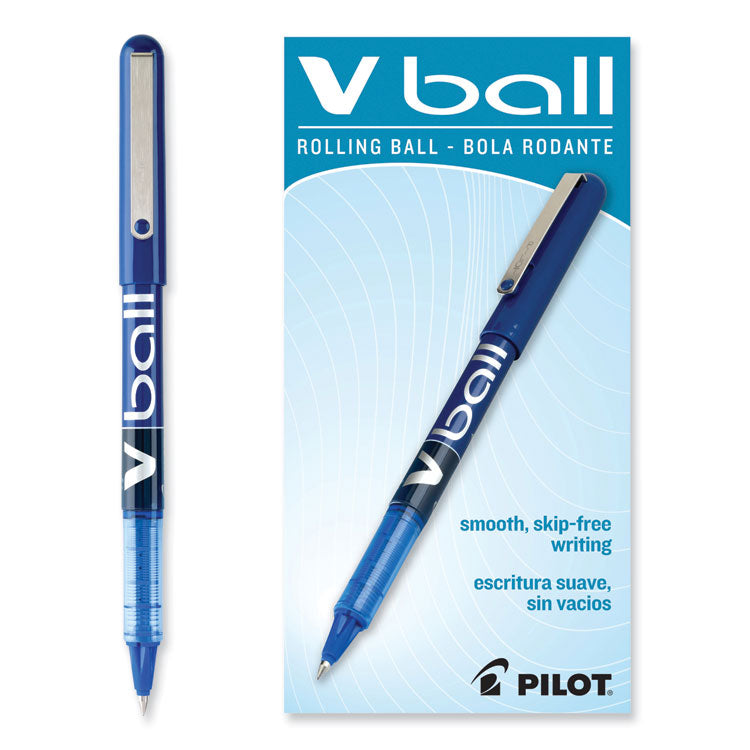 Pilot® VBall Liquid Ink Roller Ball Pen, Stick, Extra-Fine 0.5 mm, Blue Ink, Blue/Clear Barrel, Dozen (PIL35201)