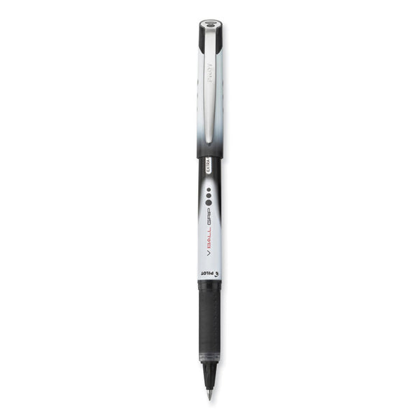 Pilot® VBall Grip Liquid Ink Roller Ball Pen, Stick, Extra-Fine 0.5 mm, Black Ink, Black/White Barrel, Dozen (PIL35470)