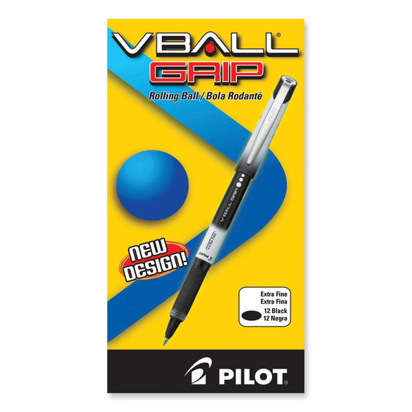 Pilot® VBall Grip Liquid Ink Roller Ball Pen, Stick, Extra-Fine 0.5 mm, Black Ink, Black/White Barrel, Dozen (PIL35470)