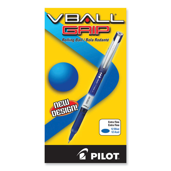 Pilot® VBall Grip Liquid Ink Roller Ball Pen, Stick, Extra-Fine 0.5 mm, Blue Ink, Blue/White Barrel, Dozen (PIL35471)