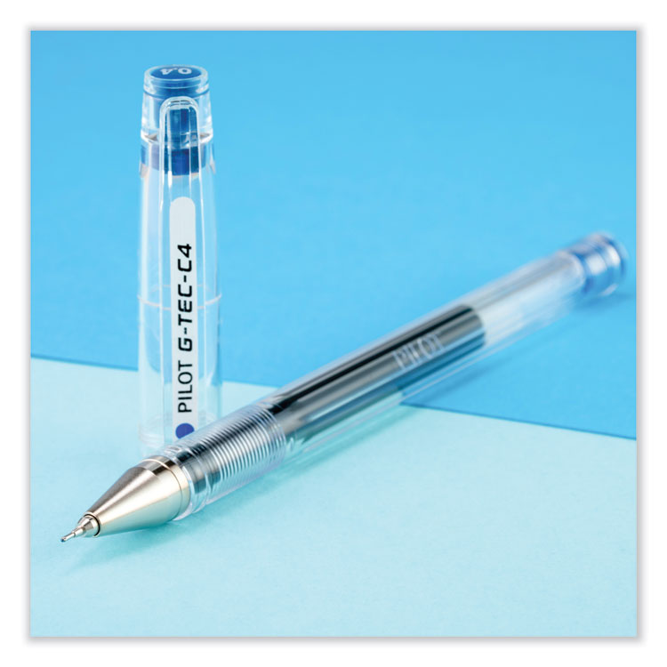 Pilot® G-TEC-C Ultra Gel Pen, Stick, Extra-Fine 0.4 mm, Blue Ink, Clear/Blue Barrel, Dozen (PIL35492)