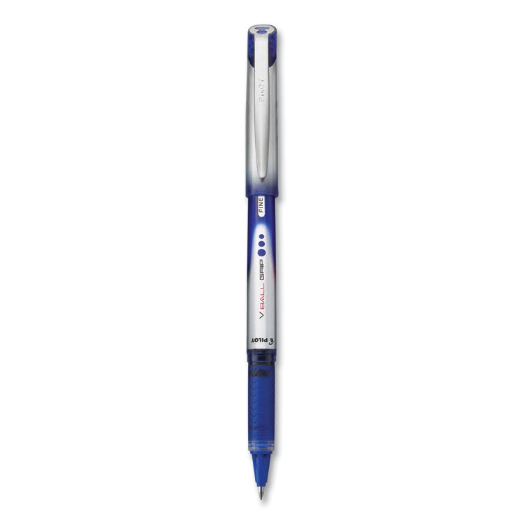 Pilot® VBall Grip Liquid Ink Roller Ball Pen, Stick, Fine 0.7 mm, Blue Ink, Blue/Silver Barrel, Dozen (PIL35571)