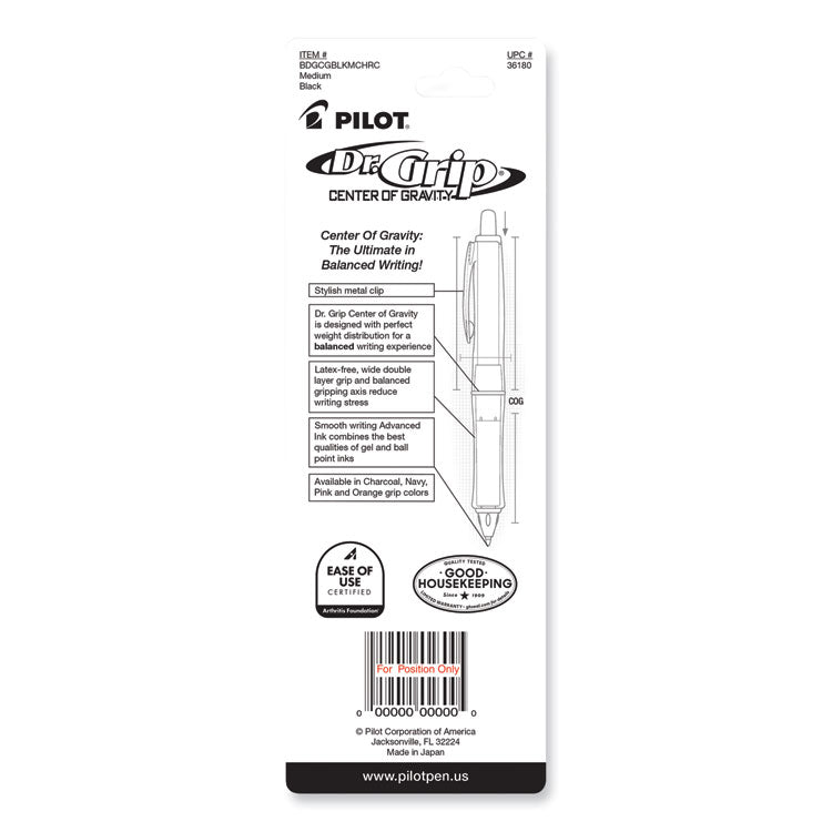 Pilot Dr. Grip Center of Gravity Retractable Ballpoint Pen, 1mm, Black Ink, Silver/Gray Barrel (PIL36180) Each