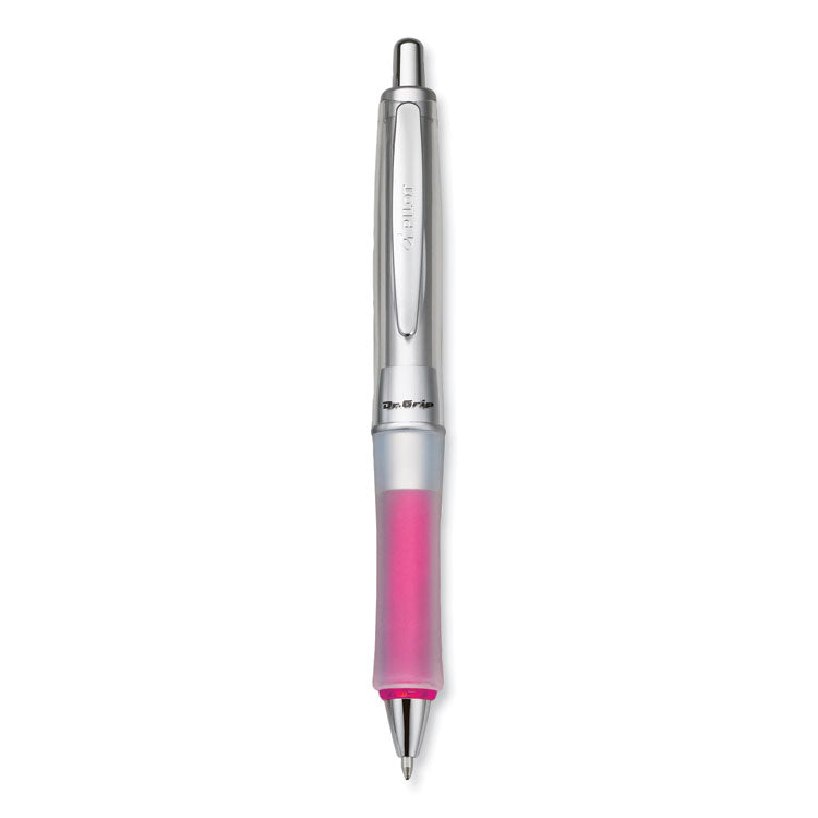 Pilot® Dr. Grip Center of Gravity Ballpoint Pen, Retractable, Medium 1 mm, Black Ink, Silver/Pink Grip Barrel (PIL36182)