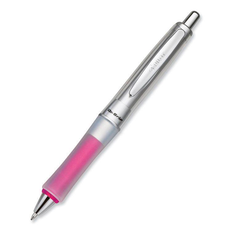 Pilot® Dr. Grip Center of Gravity Ballpoint Pen, Retractable, Medium 1 mm, Black Ink, Silver/Pink Grip Barrel (PIL36182)