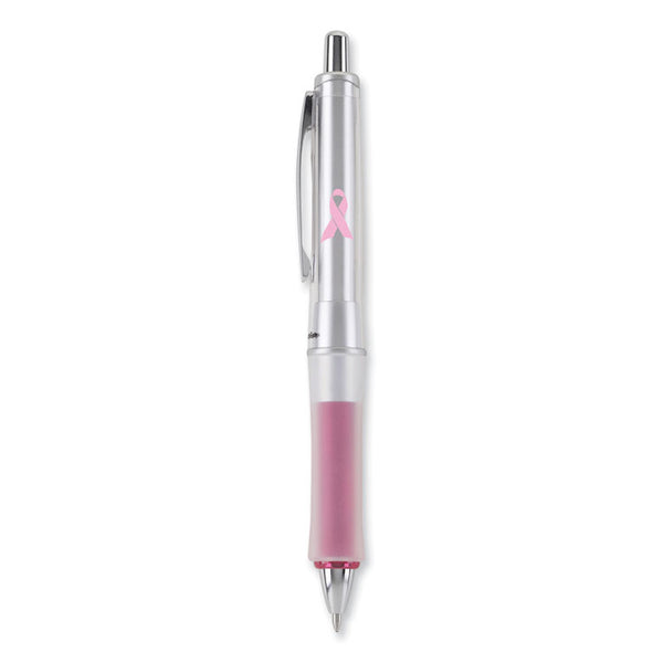 Pilot® Dr. Grip Center of Gravity Breast Cancer Awareness Ballpoint Pen, Retractable, Medium 1mm, Black Ink, Silver/Pink Barrel (PIL36192)