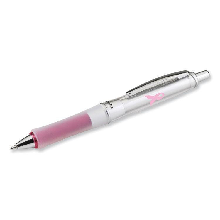 Pilot® Dr. Grip Center of Gravity Breast Cancer Awareness Ballpoint Pen, Retractable, Medium 1mm, Black Ink, Silver/Pink Barrel (PIL36192)