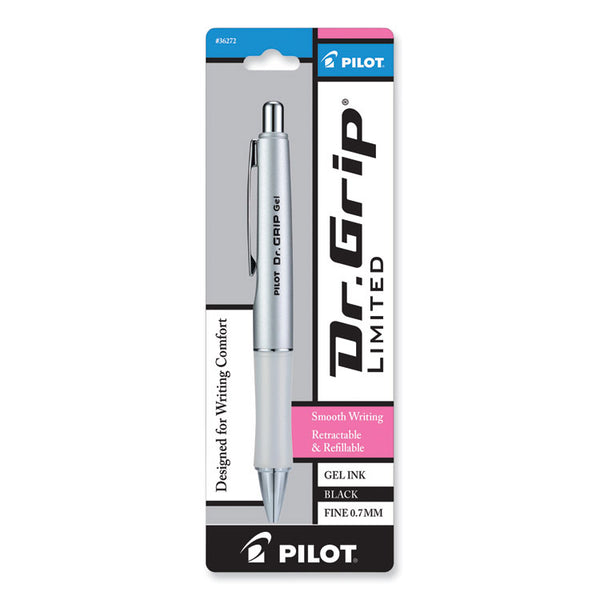 Pilot® Dr. Grip Limited Gel Pen, Retractable, Fine 0.7 mm, Black Ink, Platinum Barrel (PIL36272)