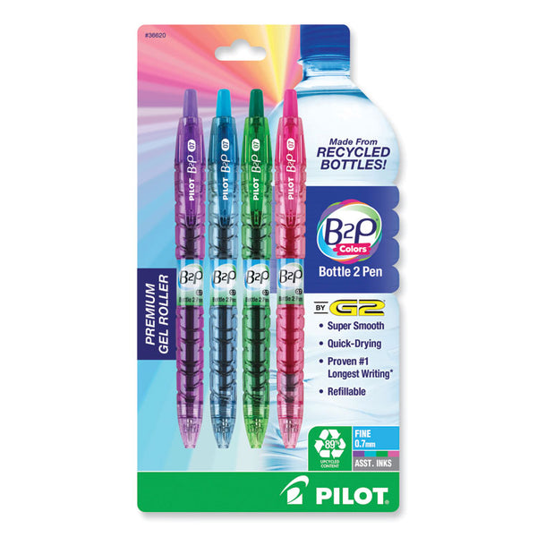 Pilot® B2P Bottle-2-Pen Recycled Gel Pen, Retractable, Fine 0.7 mm, Assorted Ink and Barrel Colors, 4/Pack (PIL36620)
