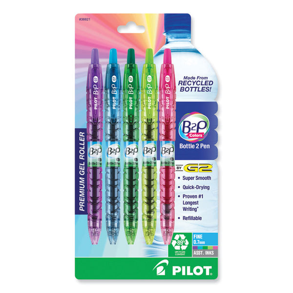 Pilot® B2P Bottle-2-Pen Recycled Gel Pen, Retractable, Fine 0.7 mm, Assorted Ink and Barrel Colors, 5/Pack (PIL36621)