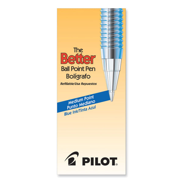 Pilot® Better Ballpoint Pen, Stick, Medium 1 mm, Blue Ink, Translucent Blue Barrel, Dozen (PIL36711)