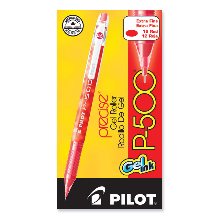 Pilot® Precise P-500 Gel Pen, Stick, Extra-Fine 0.5 mm, Red Ink, Red Barrel, Dozen (PIL38602)