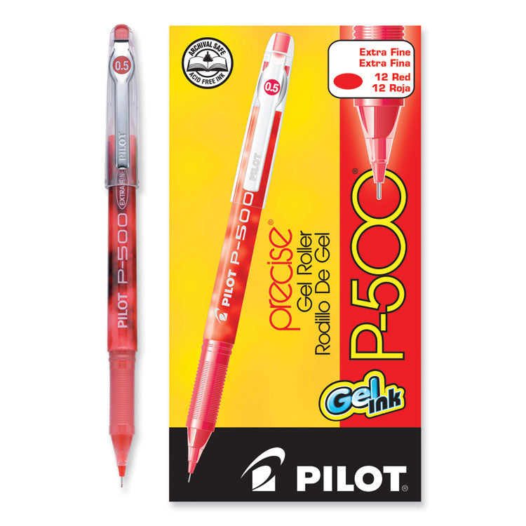 Pilot® Precise P-500 Gel Pen, Stick, Extra-Fine 0.5 mm, Red Ink, Red Barrel, Dozen (PIL38602)