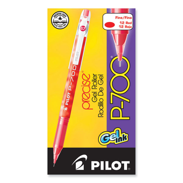 Pilot® Precise P-700 Gel Pen, Stick, Fine 0.7 mm, Red Ink, Red Barrel, Dozen (PIL38612)