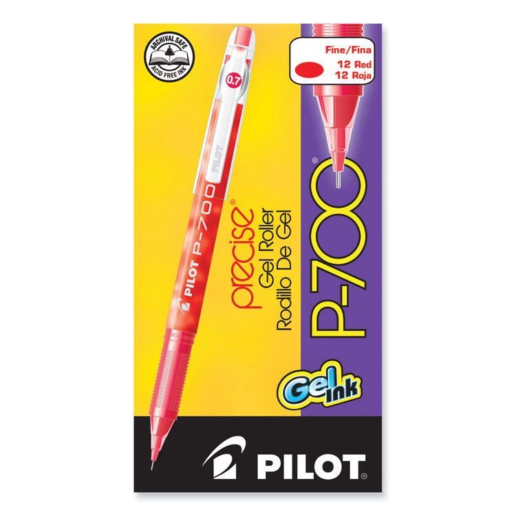 Pilot® Precise P-700 Gel Pen, Stick, Fine 0.7 mm, Red Ink, Red Barrel, Dozen (PIL38612)