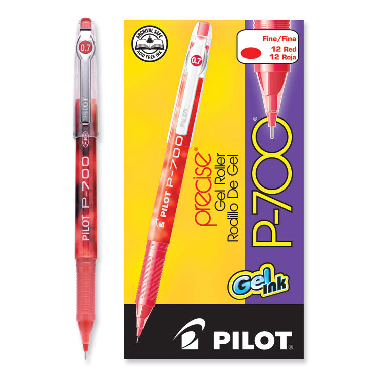 Pilot® Precise P-700 Gel Pen, Stick, Fine 0.7 mm, Red Ink, Red Barrel, Dozen (PIL38612)