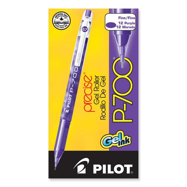 Pilot® Precise P-700 Gel Pen, Stick, Fine 0.7 mm, Purple Ink, Purple Barrel, Dozen (PIL38621)