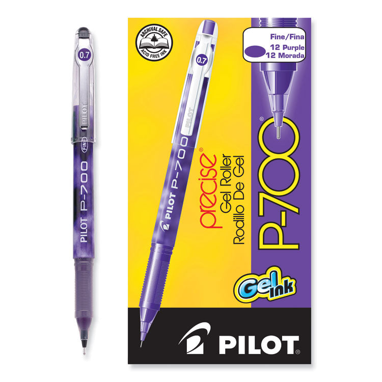 Pilot® Precise P-700 Gel Pen, Stick, Fine 0.7 mm, Purple Ink, Purple Barrel, Dozen (PIL38621)