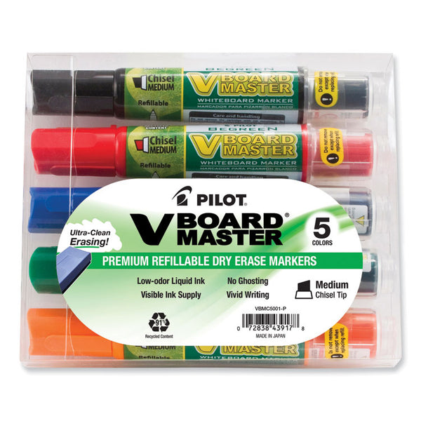 Pilot® BeGreen V Board Master Dry Erase Marker, Medium Chisel Tip, Assorted Colors, 5/Pack (PIL43917)