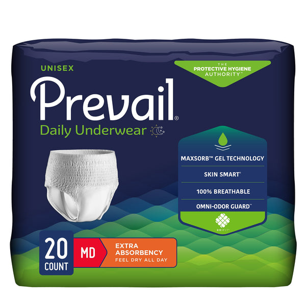 Prevail® Daily Underwear Extra Unisex Adult Absorbent Underwear Pull On with Tear Away Seams Medium Disposable Moderate Absorbency (402953_PK) 20/PK