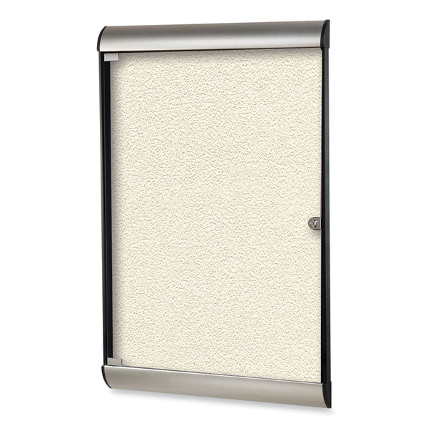 Ghent Silhouette 1 Door Enclosed Ivory Vinyl Bulletin Board w/Satin/Black Aluminum Frame, 27.75x42.13, Ships in 7-10 Business Days (GHESILH20412)