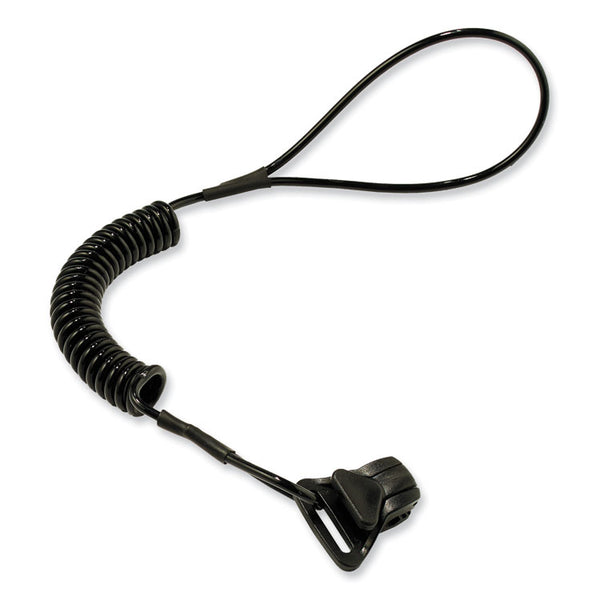 ergodyne® Squids 3158 Coiled Lanyard with Clamp, 2 lb Max Working Capacity, 12" to 48" Long, Black, Ships in 1-3 Business Days (EGO19158) Each